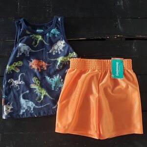 Garanimals Toddler Boy 2T Outfit Set Dinosaur Tank Top Orange Basketball Shorts